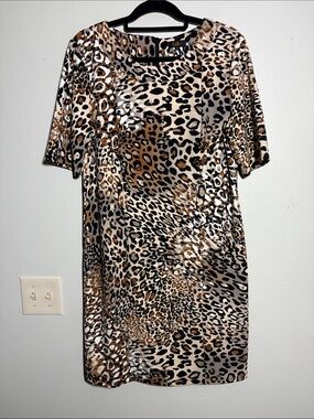 ILE Leopard Print Midi Dress in Brown/Black
